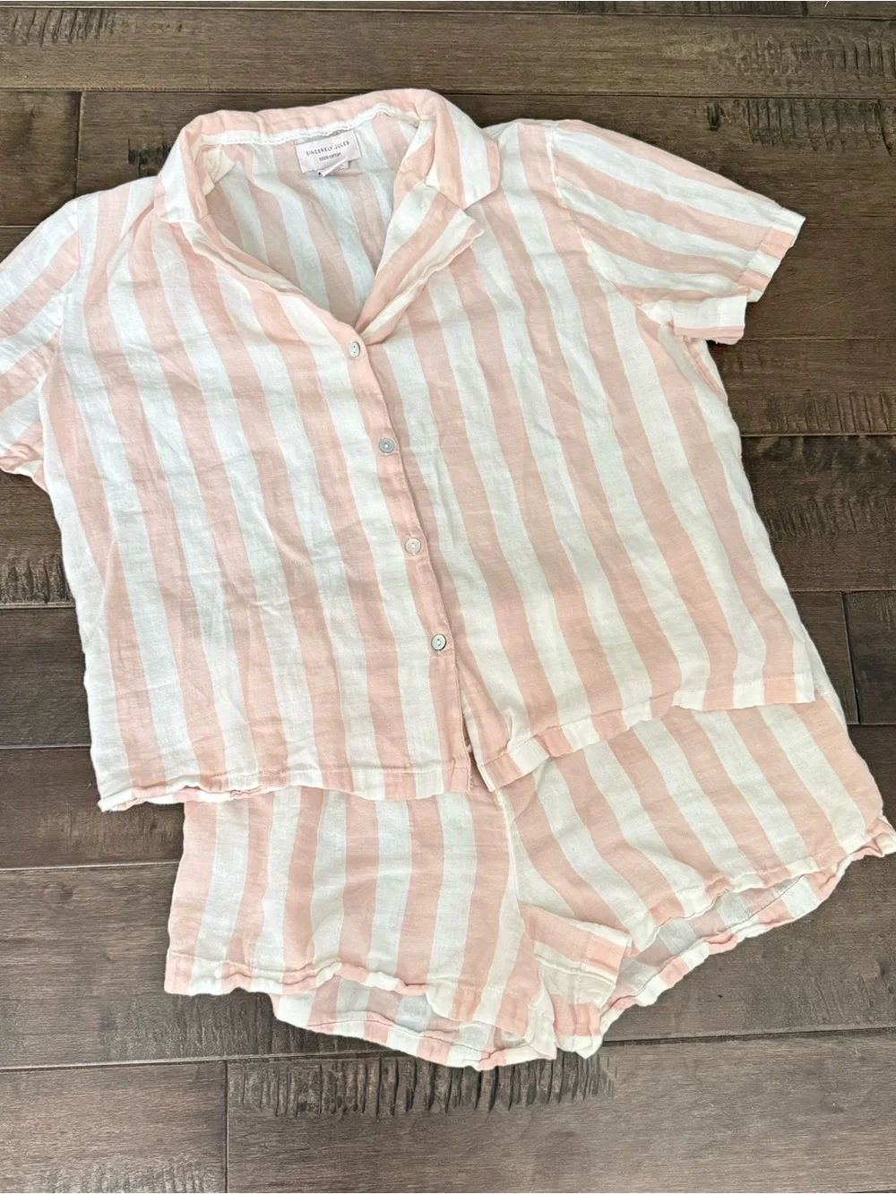 Sincerely Jules Striped Short Sleeve Pajama Set Pink & White M Matching